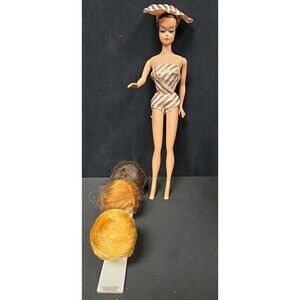 Fashion Queen Barbie Doll With Original Outfit Wigs Stand 1963 EUC Mattel Vntg